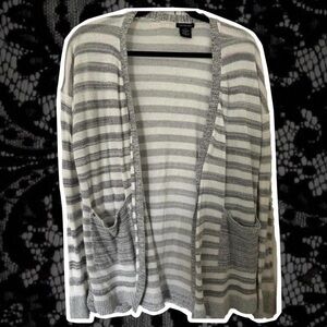 Calvin Klein Jeans Gray and White Striped Cardigan